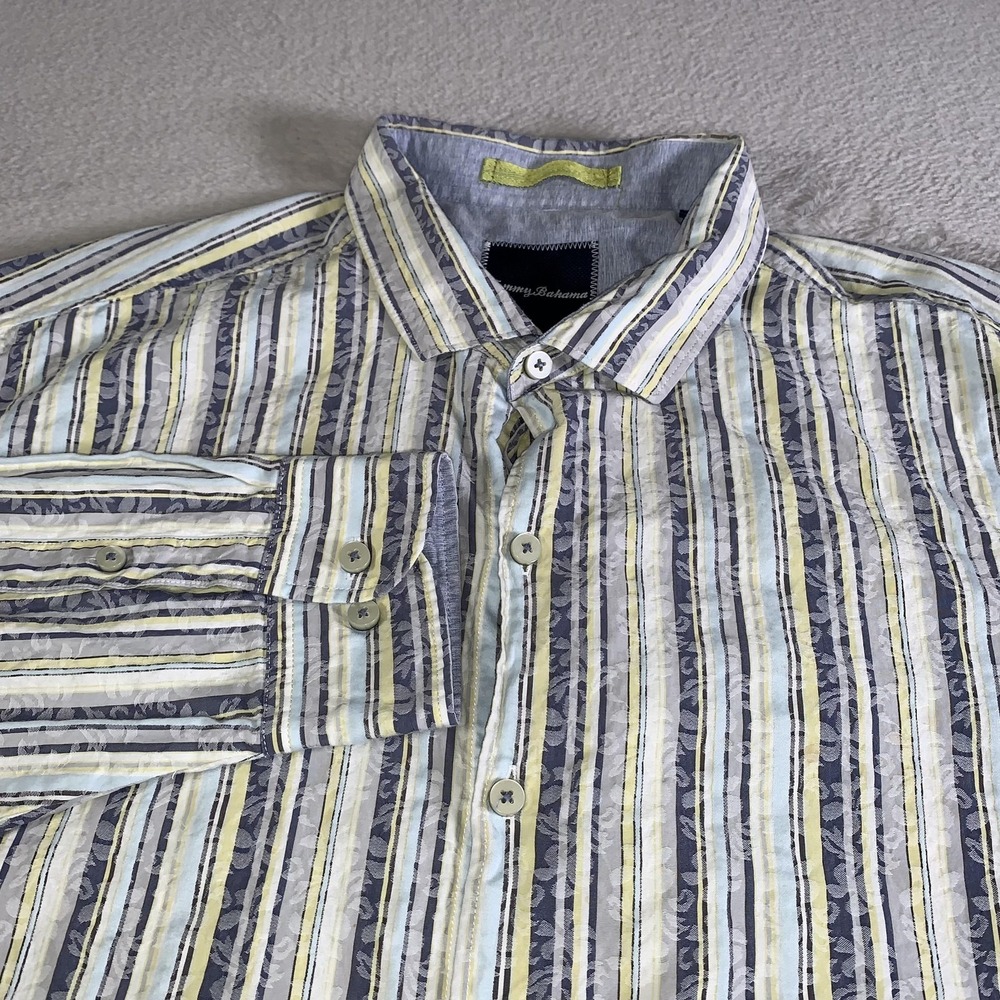Tommy Bahama Shirt Mens XL Multicolor Stripe Long Sleeve Button Up Cotton Resort